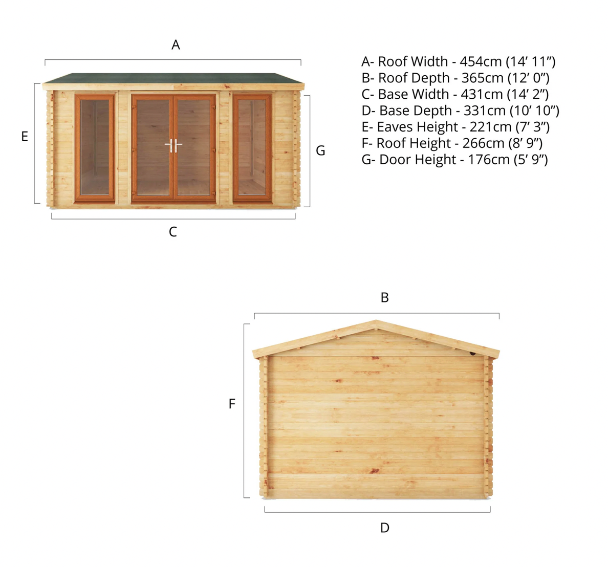 4.5m x 3.5m Home Office Studio Log Cabin - UPVC Oak - Ornate Outbuildings 