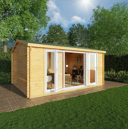 5m x 4m Home Office Studio Log Cabin - UPVC White - Ornate Outbuildings 