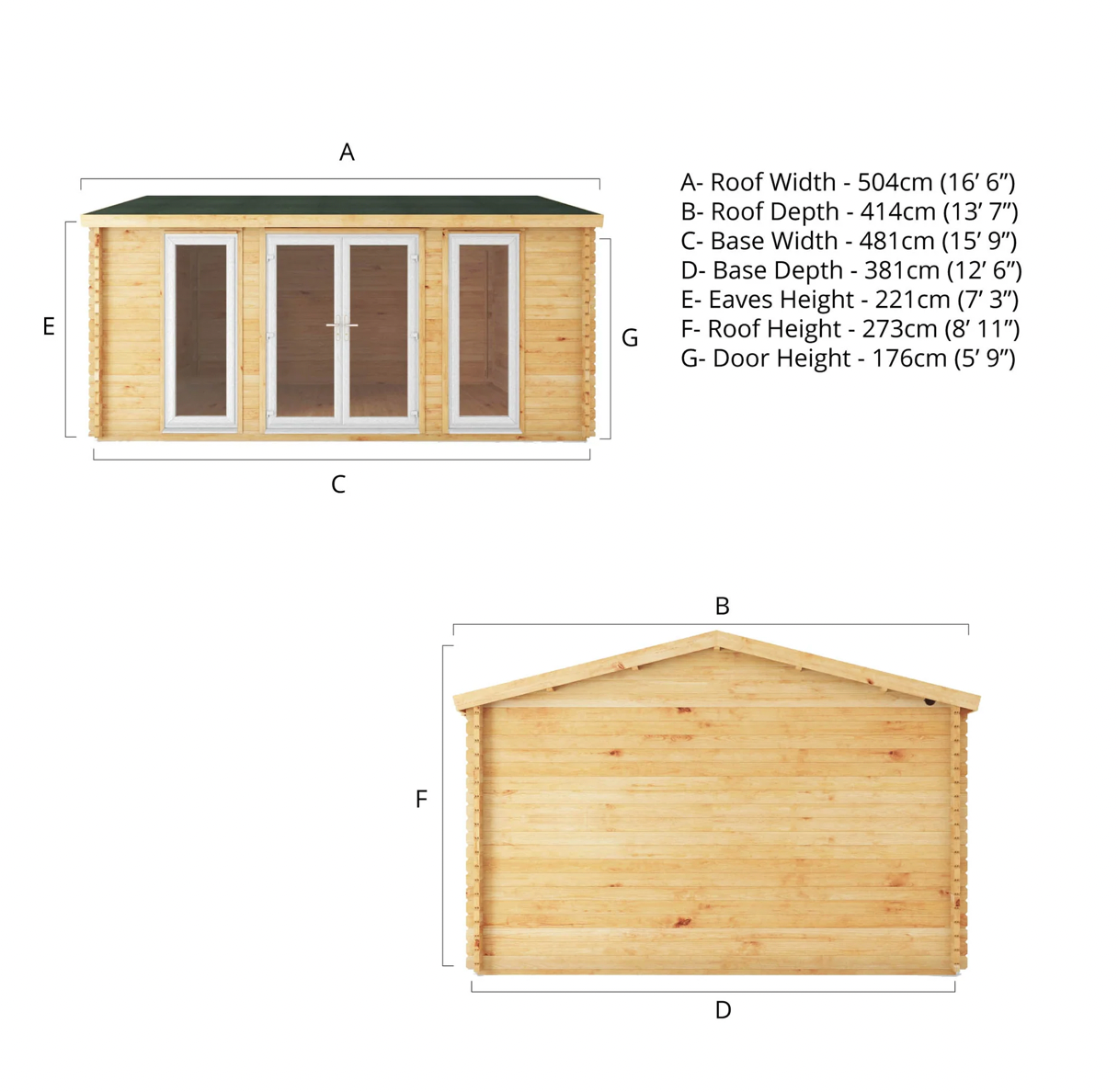 5m x 4m Home Office Studio Log Cabin - UPVC White - Ornate Outbuildings 