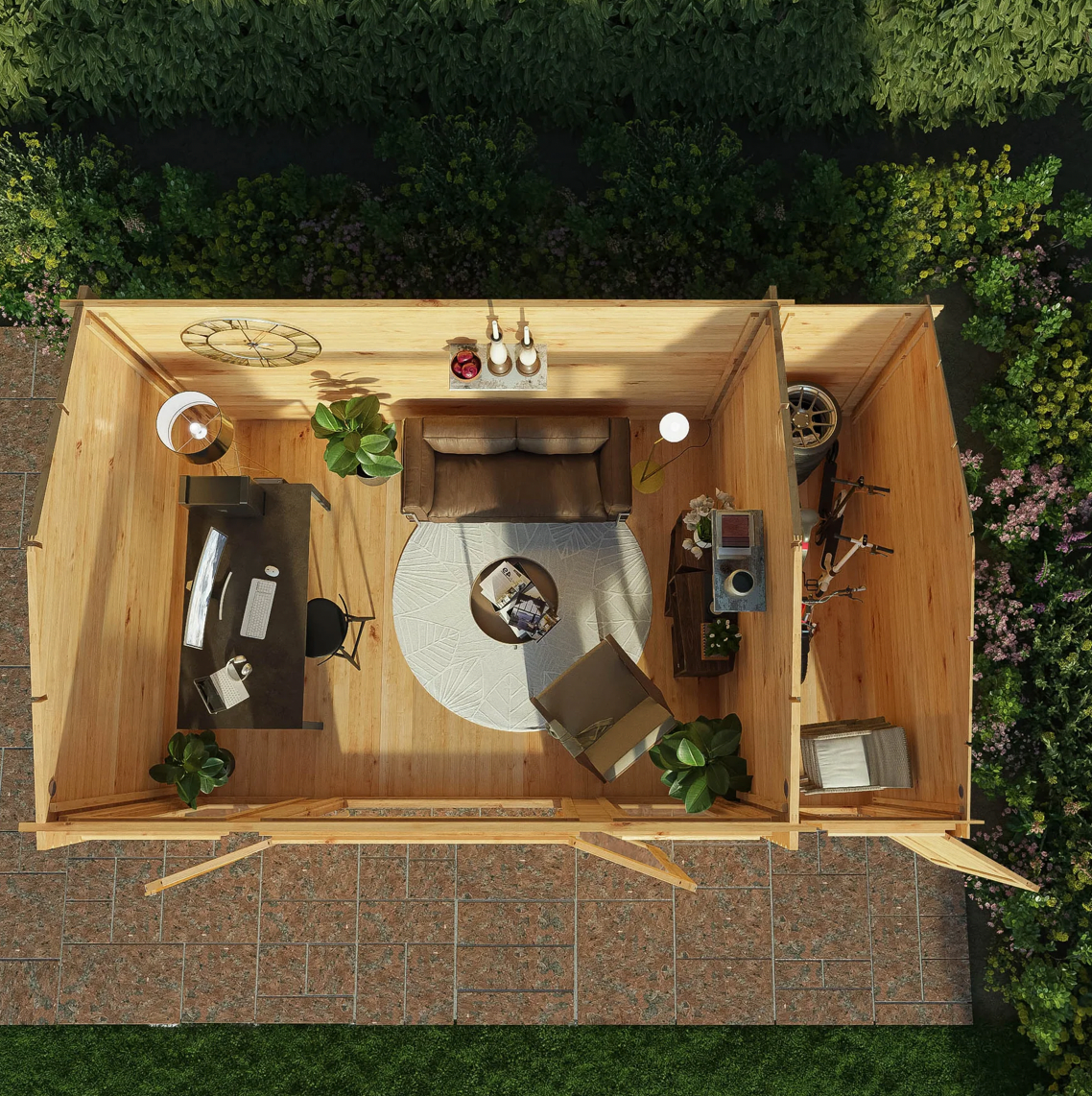 5.1m x 3m Home Office Studio Log Cabin with Side Shed - 44 mm - Ornate Outbuildings 