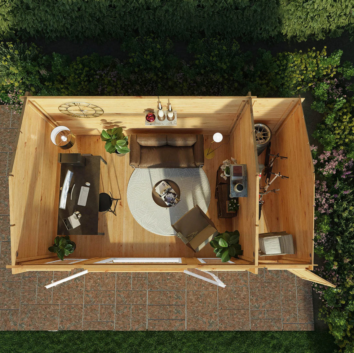 5.1m x 3m Home Office Studio Log Cabin with Side Shed - UPVC White - Ornate Outbuildings 