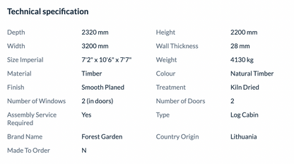 Forest Garden 3 x 2m Harwood Log Cabin Underlay and Felt 34 - Ornate Outbuildings 